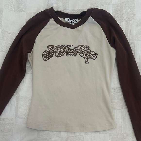 I.AM.GIA Vintage Long Sleeve Top in Brown and Cream - Picture 1 of 2